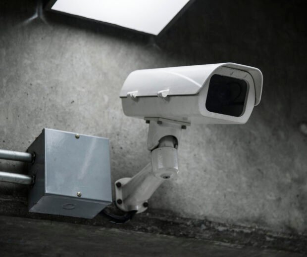 Closeup of CCTV camera on the wall