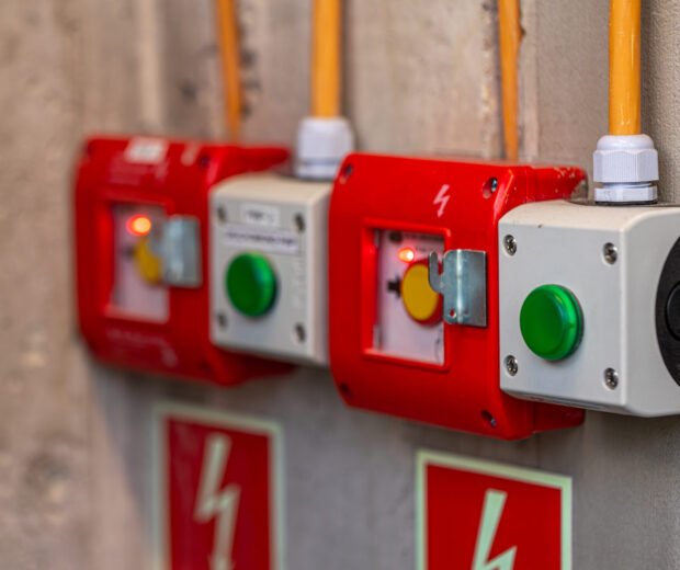 Close-up of a panel with two red emergency stop buttons and two green start buttons in industrial enclosures. Equipment for safety assurance on site. SSUCv3H4sIAAAAAAAAA41Py46DMAz8F59B4hHRhV+p9hASQ60CqRJnqxXKv9ehVHvdnGY88cx4B7IwQI9Vq0xblS02WNb1VJfj14RlZbtpunR9o8wEBVjNCEPdqqZWqmu7vmpUJa+AUQcyMOxAyxIDe83kNhhE8bhZ9AdES+w86UVYKiCw5hgwyJowI96zqAf/+F33PJeCEh7imEEq/jn7LkDPuJnf7J9ykQX1EXcV6f5k9OuZ7fiWK2b48GRom89Ocopb33hznHePBHbmTvZcfp9xI5n6nAXxsTht0Z5yHFdi/lCPP4TPv98ppRdqBJK9hAEAAA==